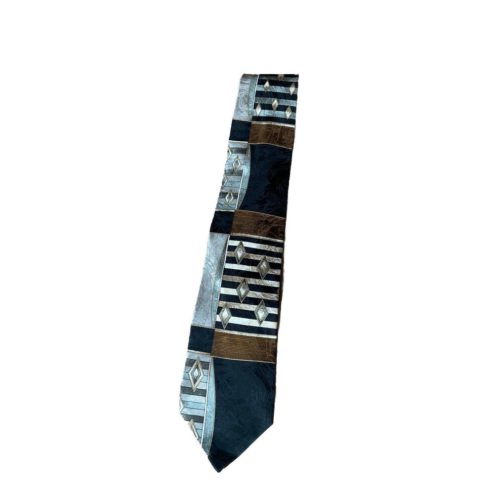 Carlo Palazzi Studio Men's Necktie Tie Neutrals, Black , Silk 58.5" L 4" W